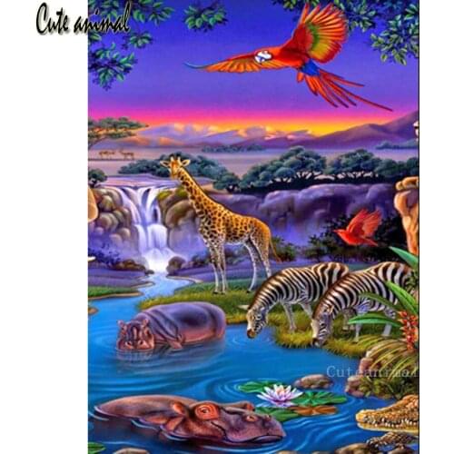 Zebra giraffe hippo parrot animal landscape diy diamond painting rhinestone embroidery diamond mosaic 5d cross stitch kit decor