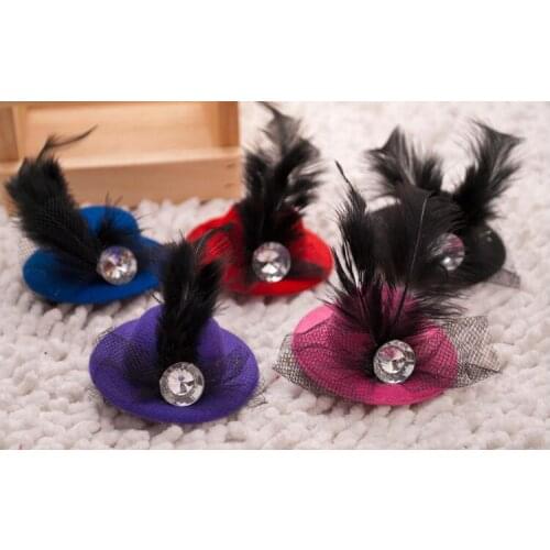 Pet dog accessories England style hair clip top hat with feather diamond hat pattern hair accessories pet supplies 5.5cm