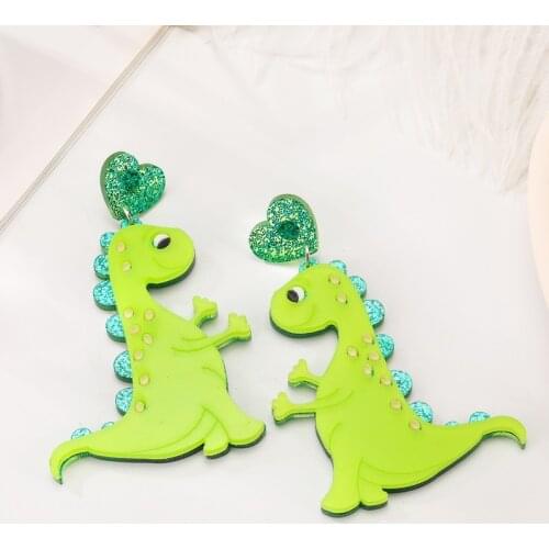 Women Punk Earrings Green Dinosaur Pandent Earrings Charm Hip Hop Girls Gift Cute Stud acrylic jewelry Evening Party Earring