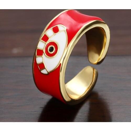 Gold Eye rings for women Dripping oil copper zircon open adjustable rings initial Jewery Punk Hip Hop Rock womens rings
