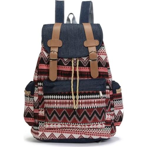 2020 Women Canvas Vintinge Backpack Ethnic Backpack Bohemian Daypack Schoolbag Casual Student Bookbags 4 Colors