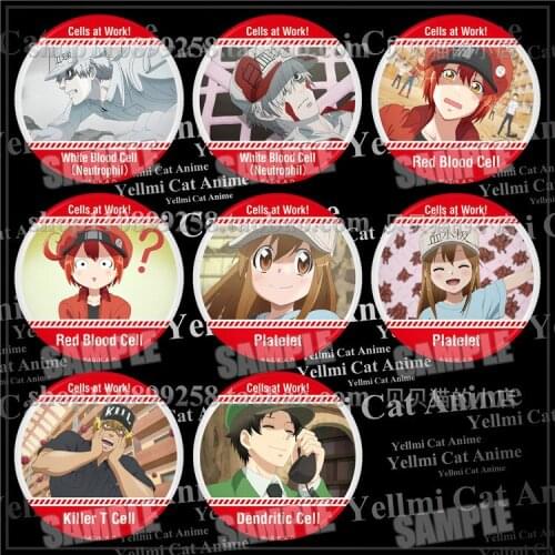 1pc Hataraku Saibou Cells At Work Cute adorable brooch round acrylic pins 58mm badges