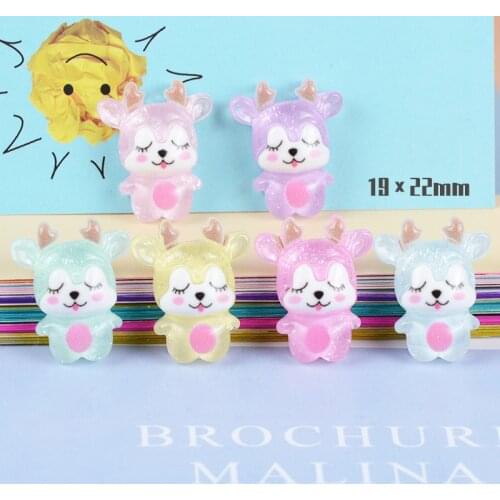 10Pcs Glitter Cartoon Deer Flatback Resin Cabochon Christmas Decoration Craft Flat back Resin Embellishment DIY Hair Accessories