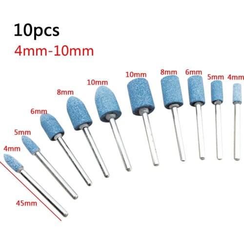 1/8 Shank 10pcs Abrasive Mounted Stone Set Grinding Burr Wheel For Dremel 4000 3000 Dremel Rotary Tools 4mm/5mm/6mm/8mm/10mm