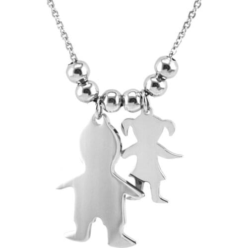 100% Stainless Steel Boy Girl Pendant Necklaces Family Necklace Popular Rolo Chain With Beads Charms Necklace