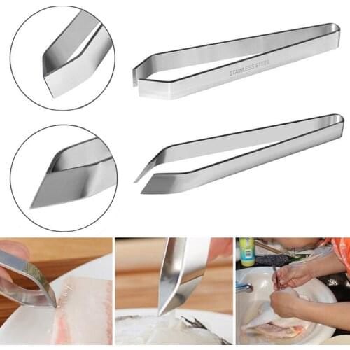 2Pcs Stainless Steel Fish Bone Tweezers Flat And Slant Tweezers Pliers Remover Pliers Pincer Pick-Up Seafood Tool Kitchen Gadget
