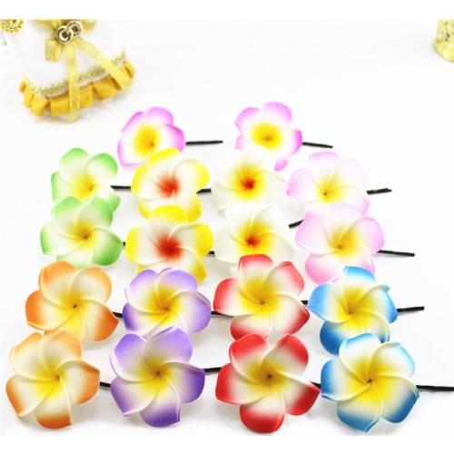 20 assorted color Foam Hawaiian Plumeria flower Frangipani Flower bridal hair clip 4.5cm f-8-m