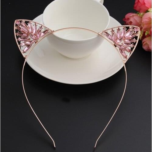 2020 Wholesale The New Double Layer Rhinestone Cat Ear Headband Hair Accessories Ladies Cute Band Alloy Hairpin Accessories