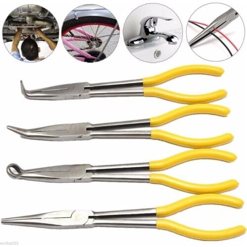 4Pcs 11 Inch Extra Long Nose Pliers Set Straight Bent Tip Mechanic Equipment Hand Tools Promotion