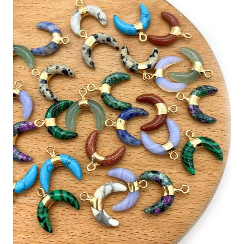 5pcs/pack Natural Stone Obsidian Moon Shape Pendant Opal Horn Shape Pendant Jewelry DIY Necklace Bracelet Earring 16x16mm Size