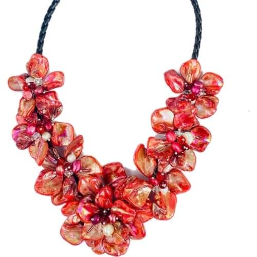 7pcs red flower shell baroque flower necklace 18inch nature handmade wholesale FPPJ