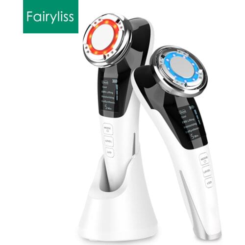 Ultrasonic Hot Cold Iontophoresis Facial Microcurrent Skin Rejuvenation Machine LED Color EMS Gel Face Lifting Beauty Massage