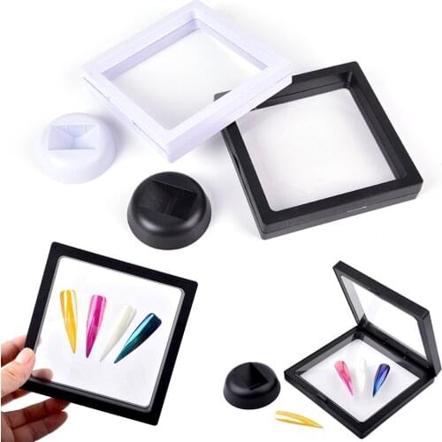 Base Bague Packaging Box With PET Membrane Jewellery Stones Presentation Case 1 Set 3D Floating Nail Tips Display Stand Frame