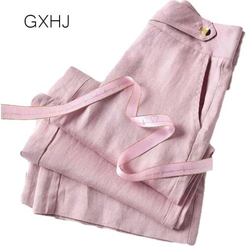 Linen pants for women high waist drape wide-leg pants loose pink womens casual pants elegant trousers lady formal pants LHJ055