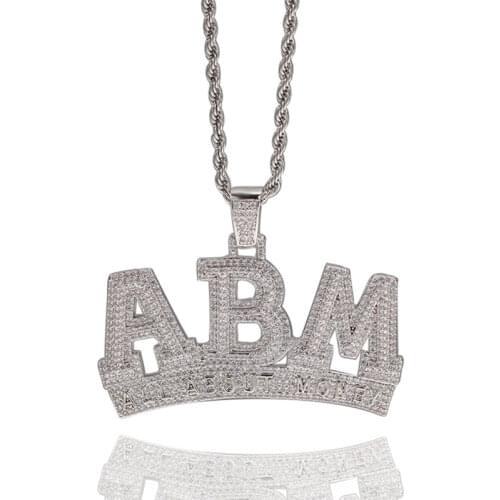 New Iced Out Letter ABM Pendant Necklace Pave Full CZ Zircon Fashion Designer All About Money Hip Hop Rapper Jewelry Gifts