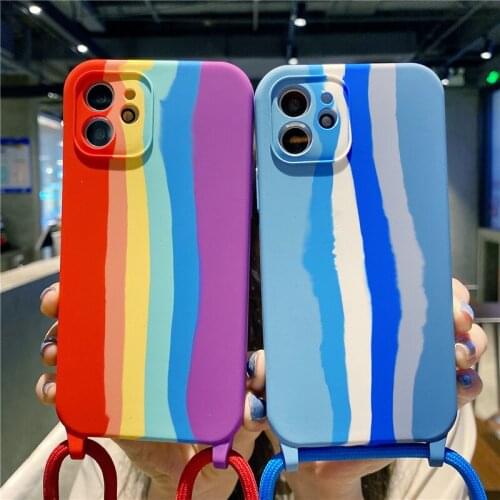 Liquid Silicone Rainbow Phone Cases For iPhone 12 Mini 11 Pro Max X XS XR 7 8 Plus 6 6S SE 2020 Strip Unique Soft Shockproof