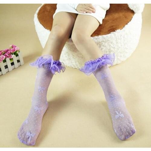 2020 New Kids Solid Socks Toddlers Girls Big Knee Comfy High Long Socks Soft Cotton Lace Baby Socks