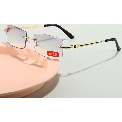 Elbru Frameless Trimming Anti-blue Light Reading Glasses High Definition Comfortable Presbyopic Glasses +1.0 +1.5 to +3.5 +4.0