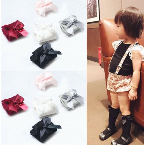 Infant Baby Girls Knee High Stockings Cotton Soft Anti Slip Tight Sweet Cute Princess Bow Knee Tight Ribbon Set 0-4 years