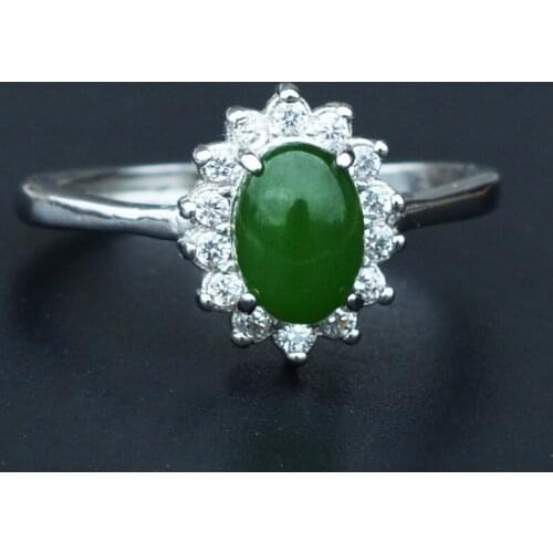 Hot Deals Womens Ring Finger Natural Green HETIAN Jade Nephrite Sliver S925 Ring Gift for Womens Fine Jewelry