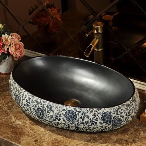 Artistic Wash Basin Lavobo Ceramic Oval Coutertop Bathroom Sink ceramic wash basin oval black