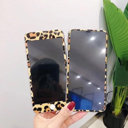 Korea Leopard Skin Screen tempered glass For iPhone6/6s/7/8 4.7 inch Glossy Carbon Fiber edge Film Front Protection