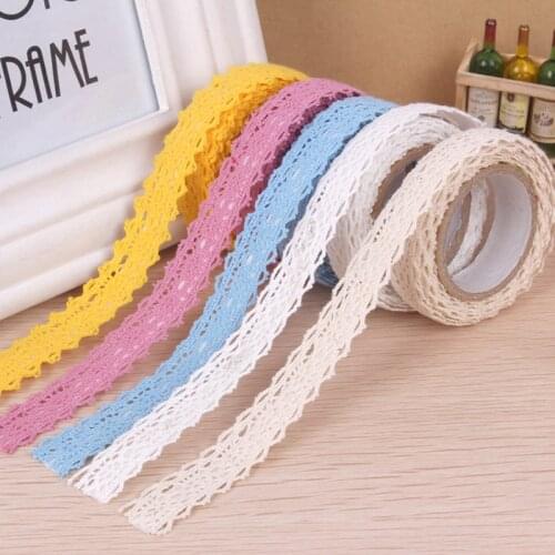 2 Yards 1.8cm Multicolor Lace Tape Self-Adhesive Cotton Fabric Sticker For DIY Scrapbooking Crafts Frame Diary Decor For Girls