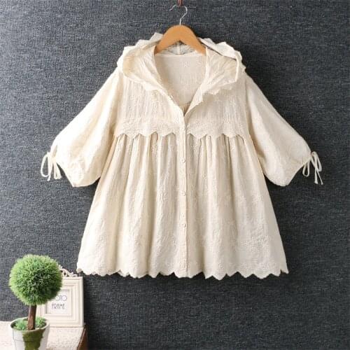 Summer New Mori Series Short Sleeve Hooded Top Shirt Women Single Breasted Casual Daily Wear 921-66