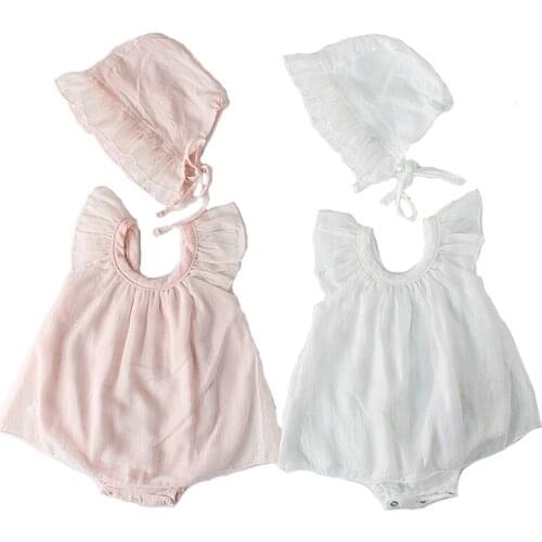 2020 summer New baby cute jumpsuit baby Cotton romper Hat Two-piece childrens Flying Sleeve jumpsuit baby clothing