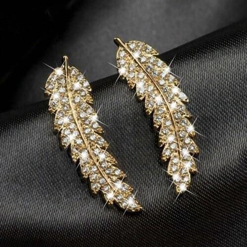 Fashion Temperament Personality Micro-inlaid Zircon Leaf Earrings Female Micro Hollow Leaf Earrings