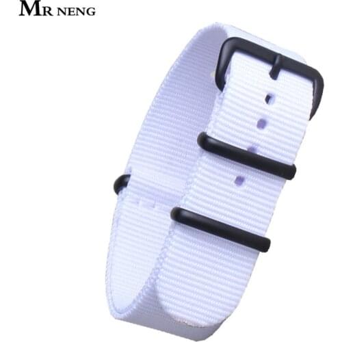 MR NENG Brand Army Sports Nylon Watchband 24mm Bands Black-Buckle belt For Man Nato Straps 20mm 22mm White Color