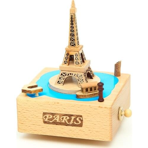 Eiffel Tower Music Box Stem-winding Musical Box Beech Wood Music Box Moving Magnetic Boat Mechanical Wind-up Toggle Switch Gifts