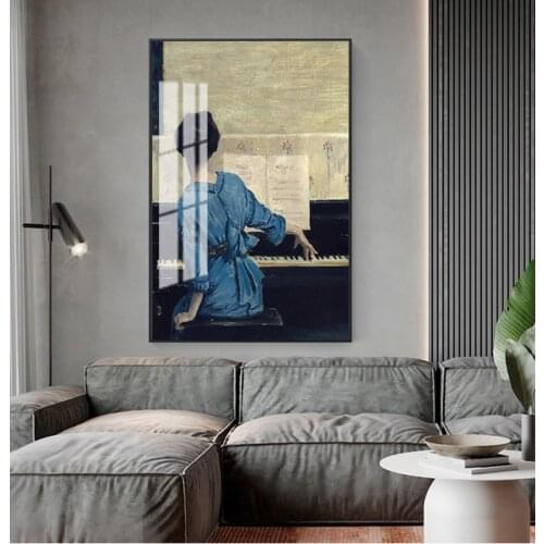 On Canvas for Living Room Gallery Home Decor Vintage Play Piano Girls Poster Figure Canvas Painting POP Wall Art Pictures