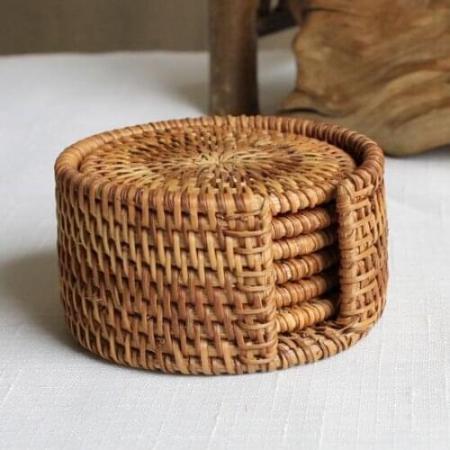 Rattan Cup Coasters Set Pot Pad Table Mat 6 Sizes Porta Copos Placemats Home Decoration Vintage Bamboo Handmade