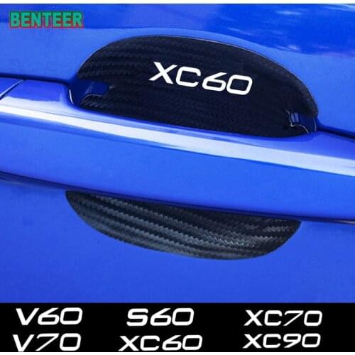 4pcs Carbon Fiber Car Door Handle Sticker For Volvo C30 C70 V40 V50 V60 V70 V90 S40 S60 S80 S90 XC40 XC60 XC70 XC90 AWD