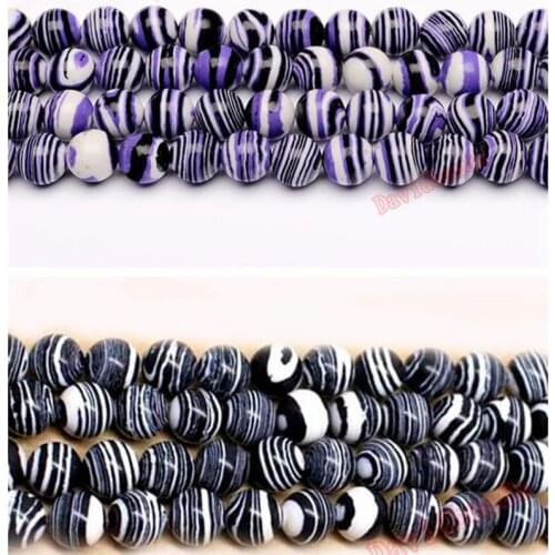 Natural Stone Black Purple Lace Malachite Round Loose Beads 16" Strand 6 8 10 12 MM Pick Size For Jewelry Making