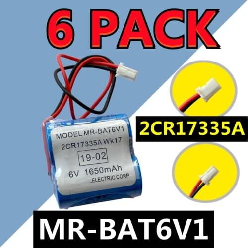 NEW DATE) 6 PACK Original For Mitsubishi MR-BAT6V1 2CR17335A WK17 6V PLC Lithium Battery With Connectors (Customizable Plug)