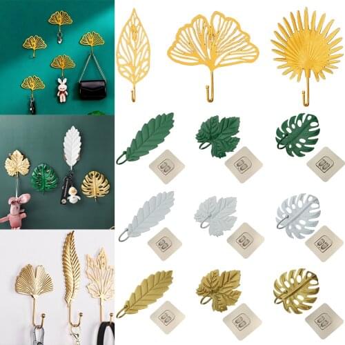 New Style Wall-mount Wardrobe Bag Hanger Leaves Shape Jewelry Hanging Iron Hook Wall Decoration Leaf Key Hook Kitchen Rack Tools
