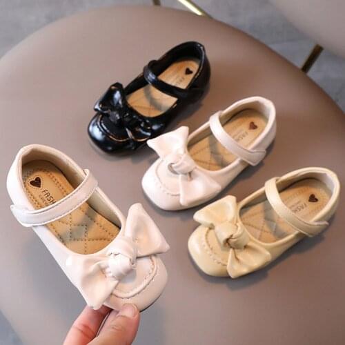 Girls SHoes 2021 Autumn Baby Princess Shoes Big Bowtie Flats White Black Yellow Kids Dress Shoes Leather Party Dance Toddlers