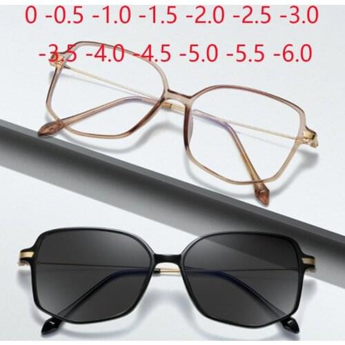 Transparent White Gray Polygon Finished Myopia Eyewear Women Big Frame Minus Degree Diopter Prescription 0 -0.5 -1.0 -2.0 T0 -6