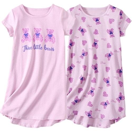 2pcs Cartoon Nightdress Girls 3-8Y Kid Cotton Short Sleeves Sleepwear Baby Summer Home Pajama Dress Teen Bed Clothing Sleepshirt
