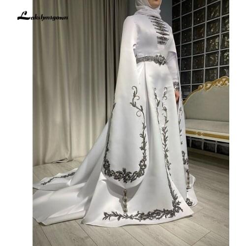 Lakshmigown Black Appliques Muslim A-Line Wedding Dress Long Sleeves Lustrous Stain Bride Dress Court Train Vestido De Novia