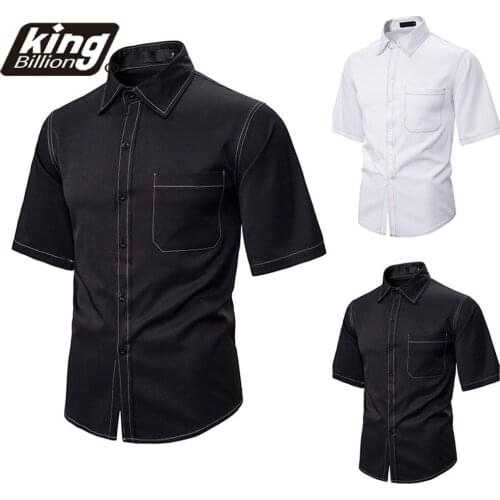 EU Size 2021 New Casual Mens Fashion High Quality Leisure Slim Fit Social Dress Loose style shirt mens dark Short Sleeve Shirt