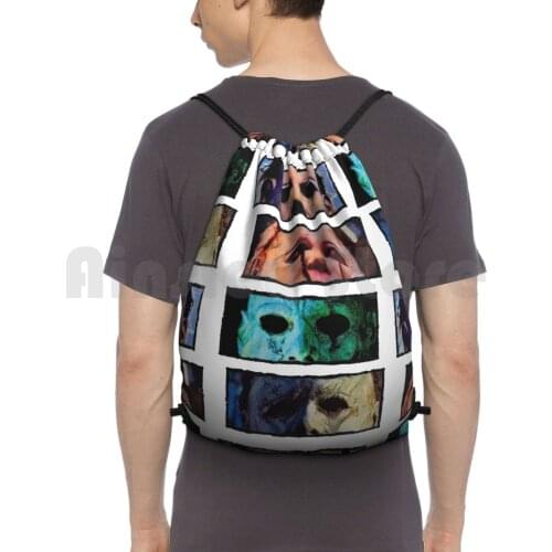 The Faces Of The Shape Backpack Drawstring Bag Riding Climbing Gym Bag Horror Horror Slashers The Killers Bad Guys Villains