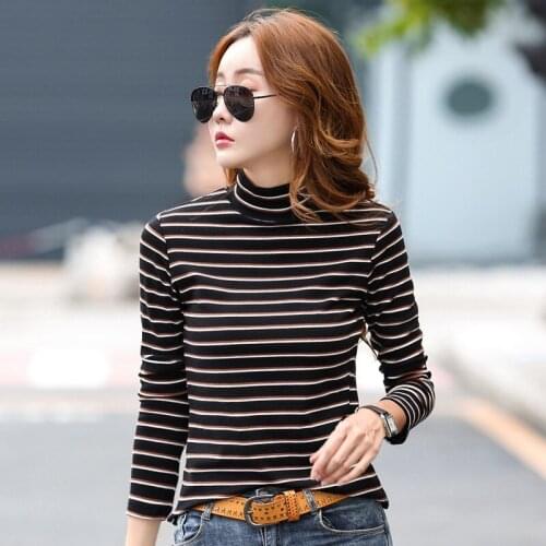 Turtleneck Striped T-shirt Women Long Sleeve T-shirt Autumn Winter Women Clothing Harajuku T Shirt Womens