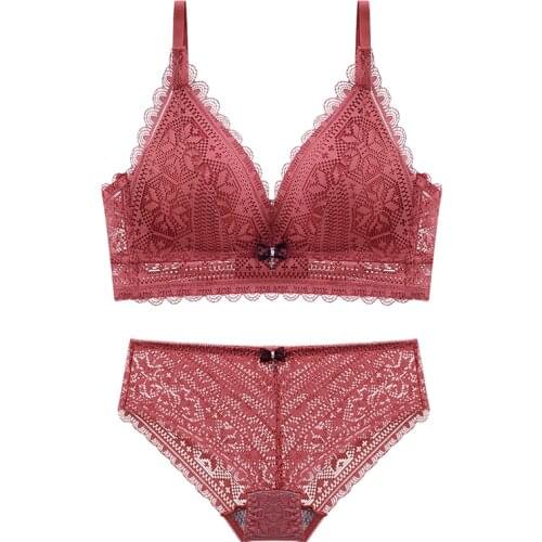 Sexy Women Lace Bra Sets Seamless Underwear Backless Vest Padded Bralette Lingerie Ultrathin Bra & Brief Sets Female Intimates