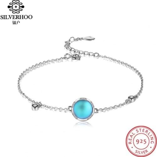 SILVERHOO Women Bracelet Blue Circle Cubic Zirconia Chain Bracelet Adjustable Lobster Clasp All Match Bangle Fashion Jewelry