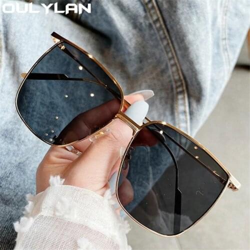 Oulyaln Fashion Womens Sunglasses Vintage Oversized Sun Glasses Men Brand Designer Metal Sqaure Eyewear Lady Travel Style UV400