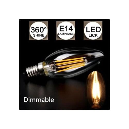 New Design Dimmable 2W 4W 6W E14 220V 240V/110V AC E14 LED Filament Candle Bulbs CRI 80 360 Degree 10Pcs/Lot Free Shipping