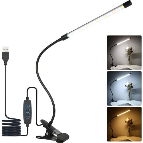 LEDs Clip-on Desk Lamp Dimmable Reading Light 3 Lighting Modes 10 Brightness Levels Table Lamp Flexible for Bed Office Workbench